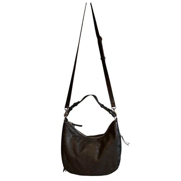 Lucky Brand Ebon Perforated Vanchetta Genuine Leather Hobo Bag Purse Black - Picture 3 of 14